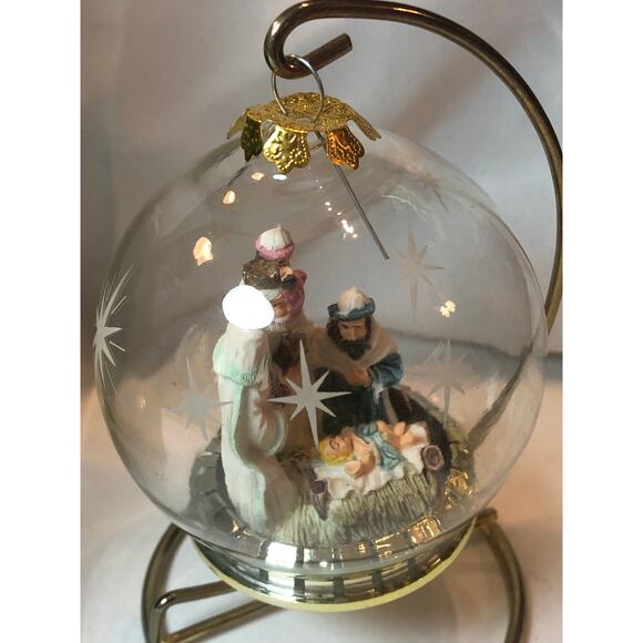 Vintage 1994 House Of Loyd Three King & Jesus Glass Hanging Ornament With Stand - Picture 3 of 7